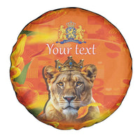 Personalized Netherlands Koninginnedag Spare Tire Cover 30th April Lioness with Orange Tulip