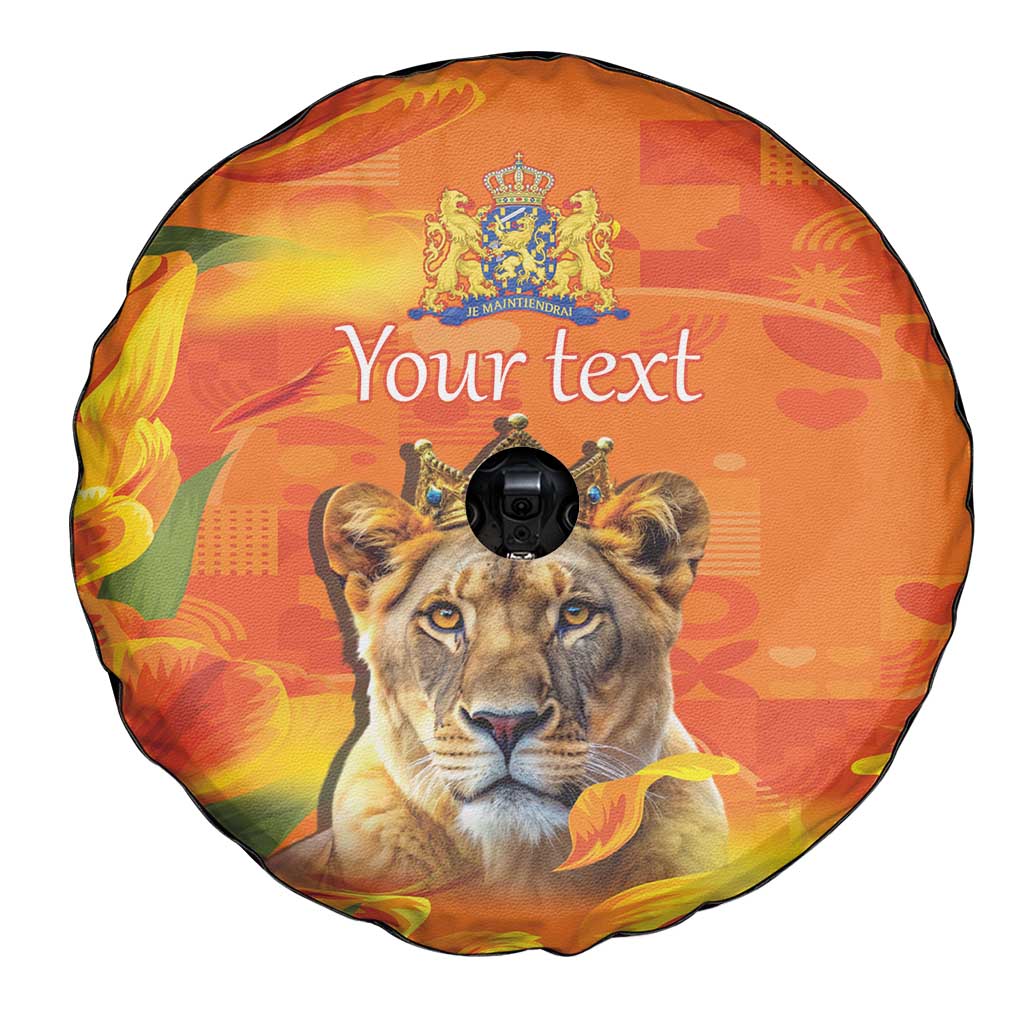 Personalized Netherlands Koninginnedag Spare Tire Cover 30th April Lioness with Orange Tulip