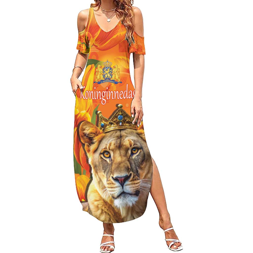 Personalized Netherlands Koninginnedag Summer Maxi Dress 30th April Lioness with Orange Tulip