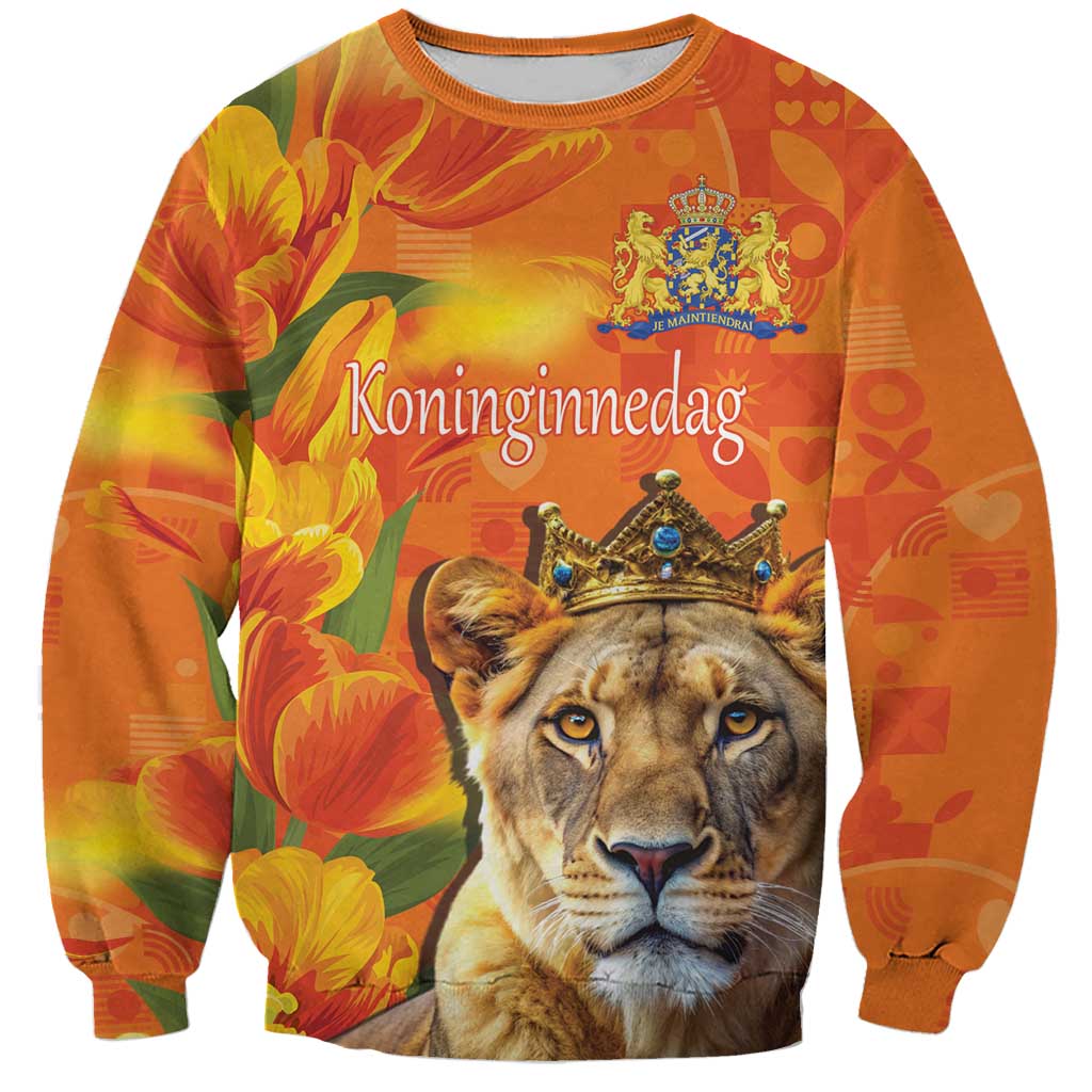 Personalized Netherlands Koninginnedag Sweatshirt 30th April Lioness with Orange Tulip