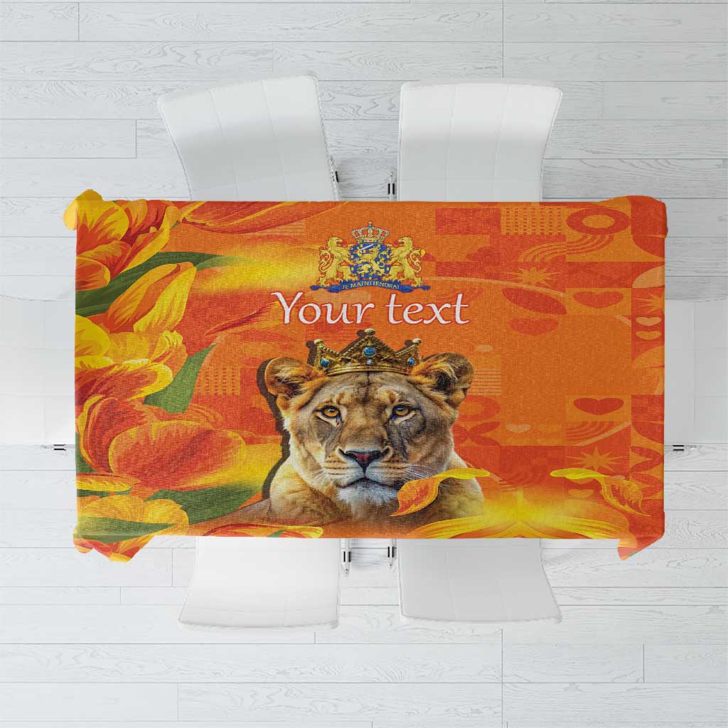 Personalized Netherlands Koninginnedag Tablecloth 30th April Lioness with Orange Tulip