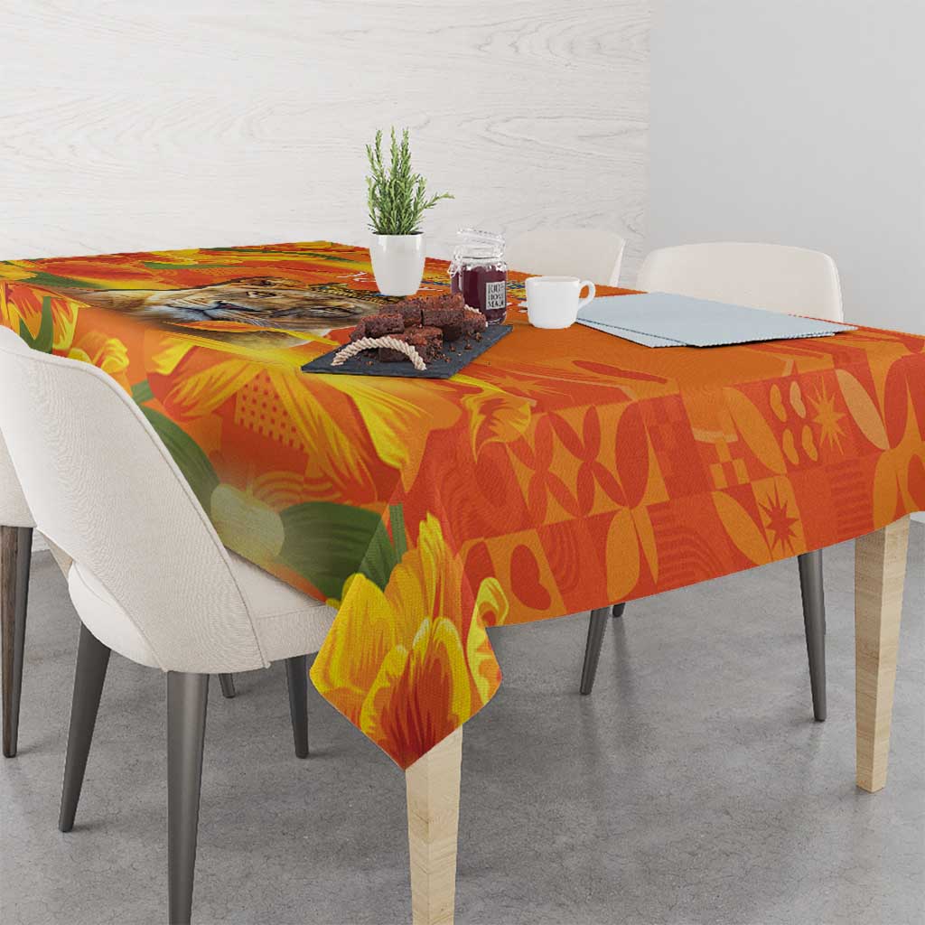 Personalized Netherlands Koninginnedag Tablecloth 30th April Lioness with Orange Tulip