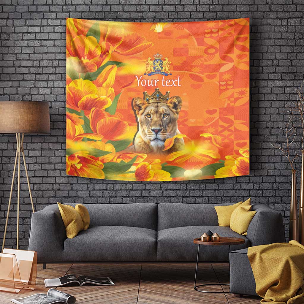 Personalized Netherlands Koninginnedag Tapestry 30th April Lioness with Orange Tulip