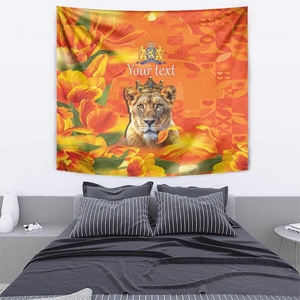 Personalized Netherlands Koninginnedag Tapestry 30th April Lioness with Orange Tulip