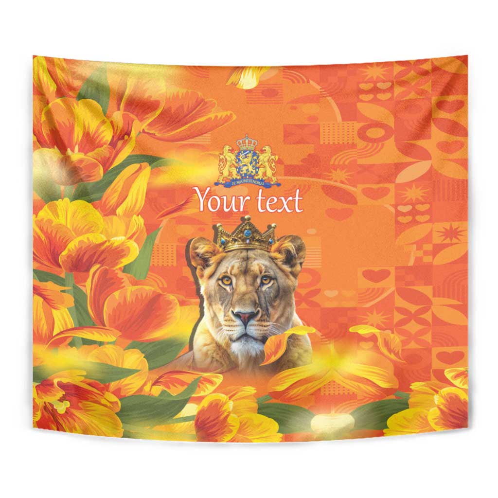 Personalized Netherlands Koninginnedag Tapestry 30th April Lioness with Orange Tulip