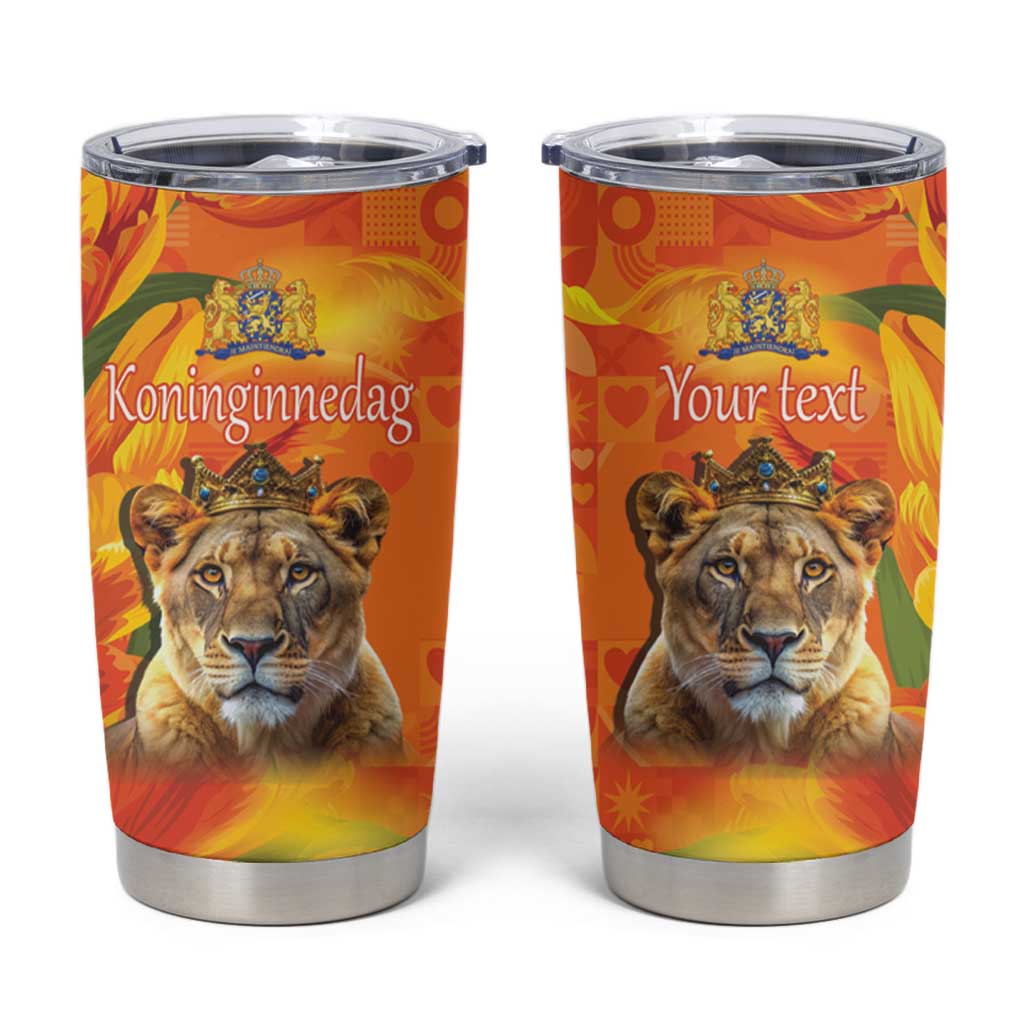 Personalized Netherlands Koninginnedag Tumbler Cup 30th April Lioness with Orange Tulip