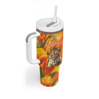 Personalized Netherlands Koninginnedag Tumbler With Handle 30th April Lioness with Orange Tulip