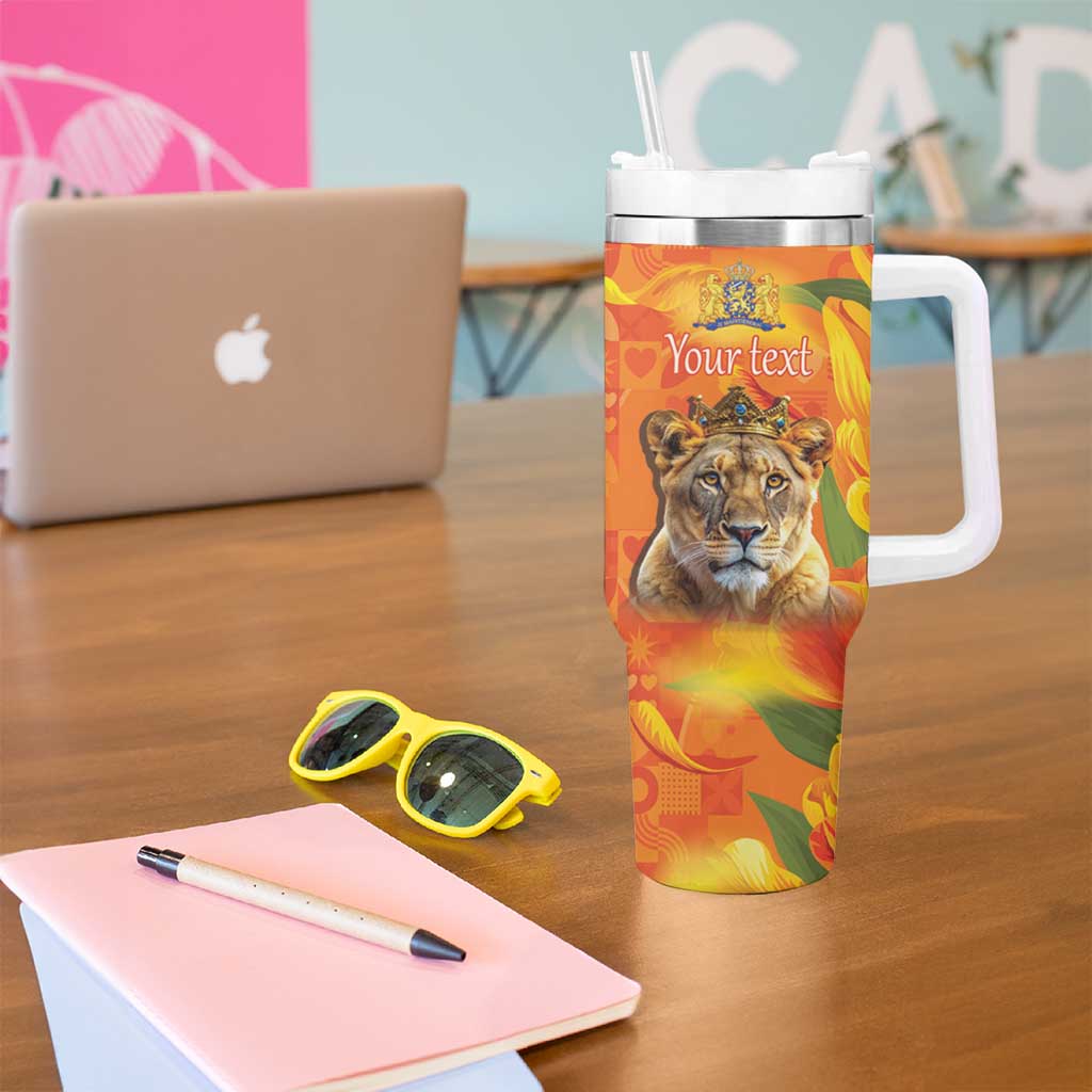 Personalized Netherlands Koninginnedag Tumbler With Handle 30th April Lioness with Orange Tulip