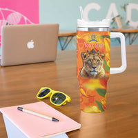 Personalized Netherlands Koninginnedag Tumbler With Handle 30th April Lioness with Orange Tulip