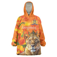 Personalized Netherlands Koninginnedag Wearable Blanket Hoodie 30th April Lioness with Orange Tulip