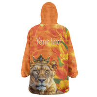 Personalized Netherlands Koninginnedag Wearable Blanket Hoodie 30th April Lioness with Orange Tulip
