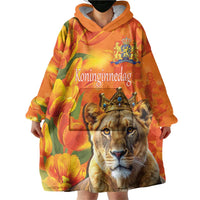 Personalized Netherlands Koninginnedag Wearable Blanket Hoodie 30th April Lioness with Orange Tulip