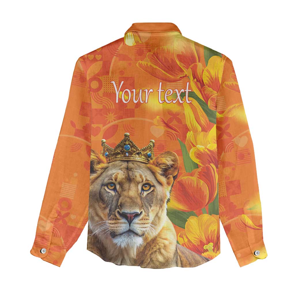 Personalized Netherlands Koninginnedag Women Casual Shirt 30th April Lioness with Orange Tulip