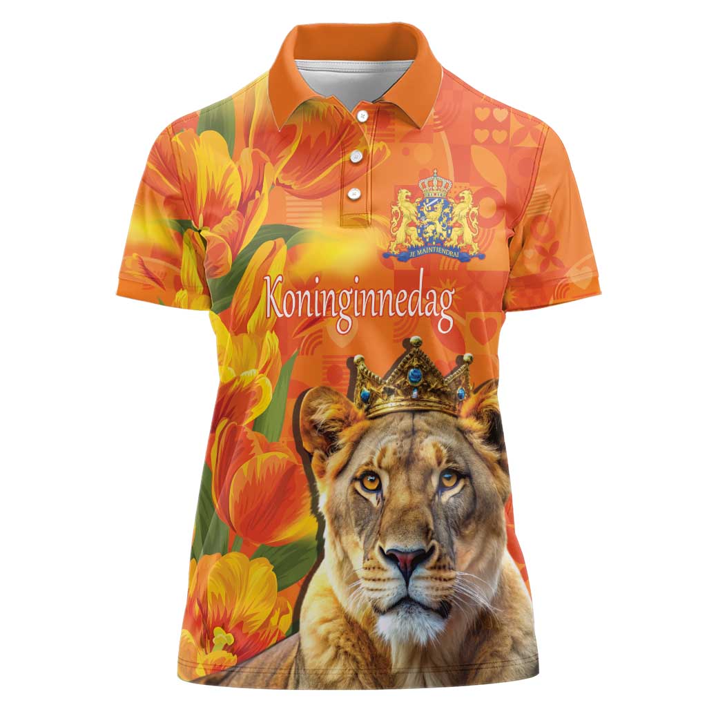 Personalized Netherlands Koninginnedag Women Polo Shirt 30th April Lioness with Orange Tulip