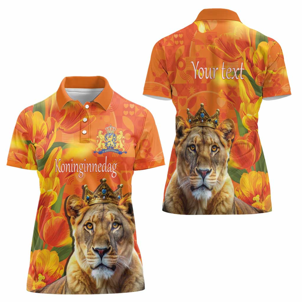 Personalized Netherlands Koninginnedag Women Polo Shirt 30th April Lioness with Orange Tulip