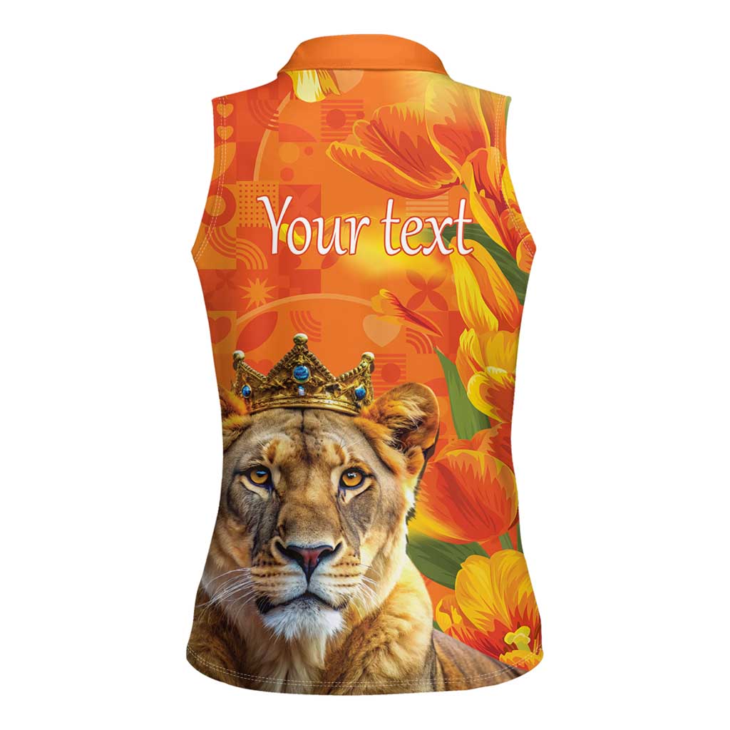 Personalized Netherlands Koninginnedag Women Sleeveless Polo Shirt 30th April Lioness with Orange Tulip