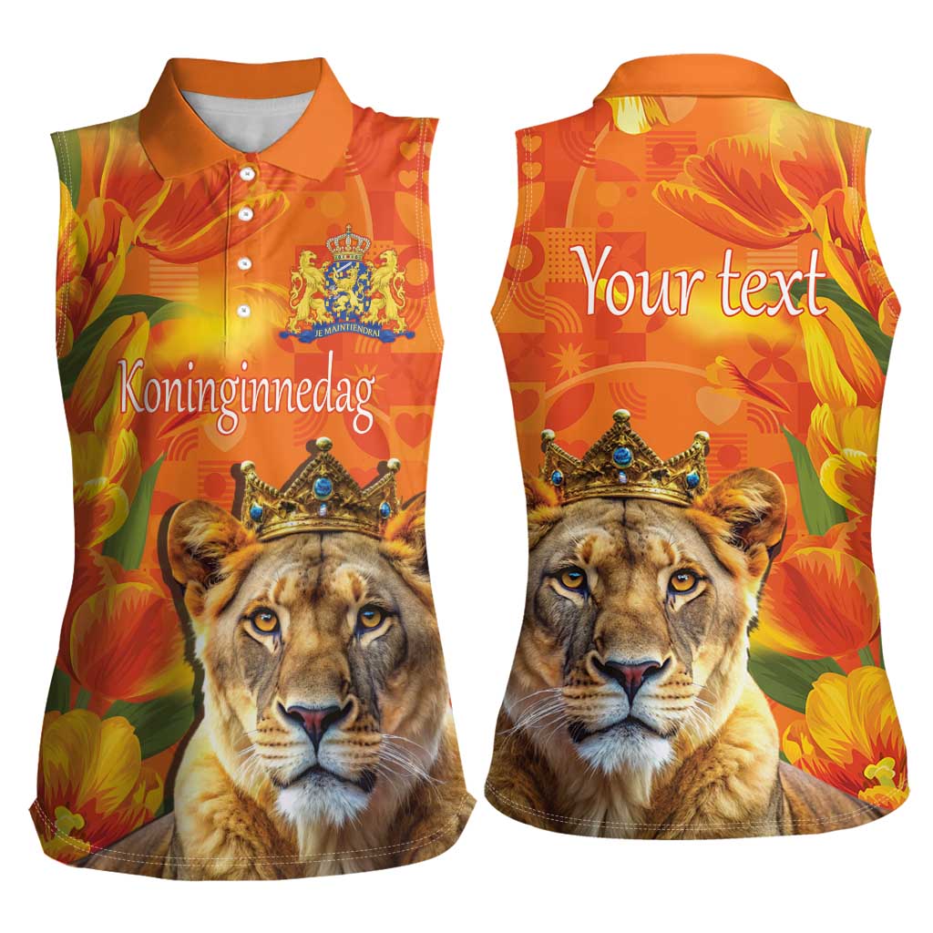 Personalized Netherlands Koninginnedag Women Sleeveless Polo Shirt 30th April Lioness with Orange Tulip