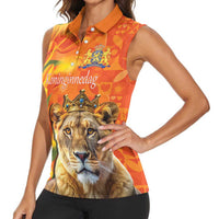 Personalized Netherlands Koninginnedag Women Sleeveless Polo Shirt 30th April Lioness with Orange Tulip