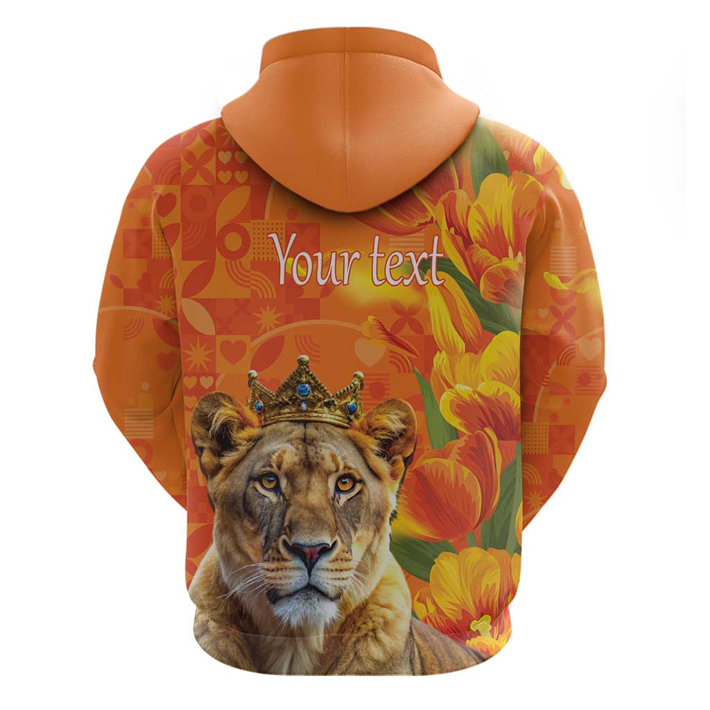 Personalized Netherlands Koninginnedag Zip Hoodie 30th April Lioness with Orange Tulip