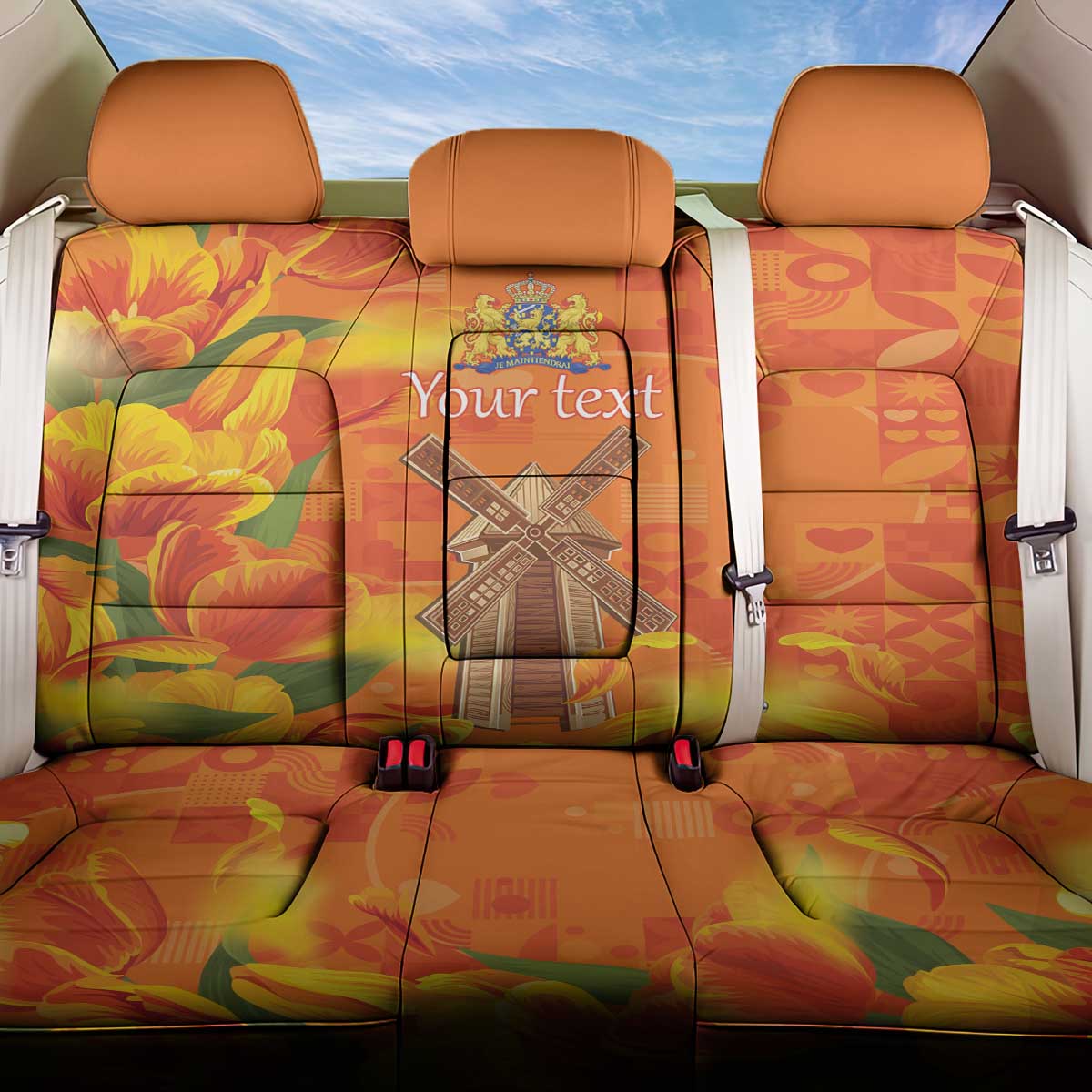 Personalized Netherlands Orange Tulip and Wildmill Back Car Seat Cover