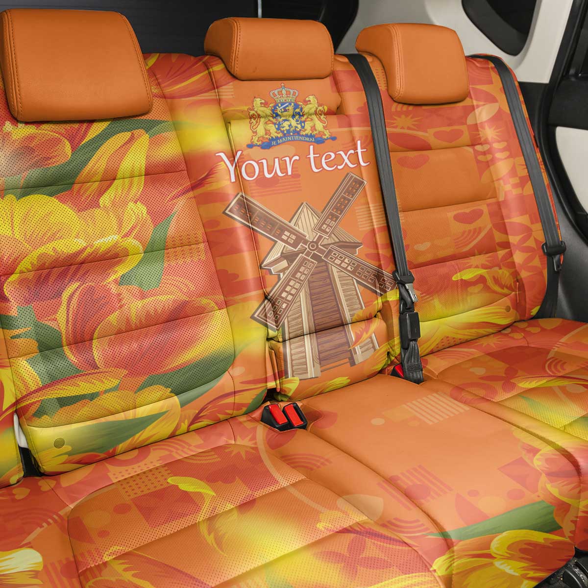 Personalized Netherlands Orange Tulip and Wildmill Back Car Seat Cover