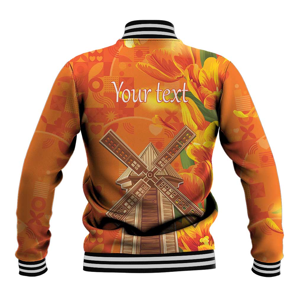 Personalized Netherlands Orange Tulip and Wildmill Baseball Jacket