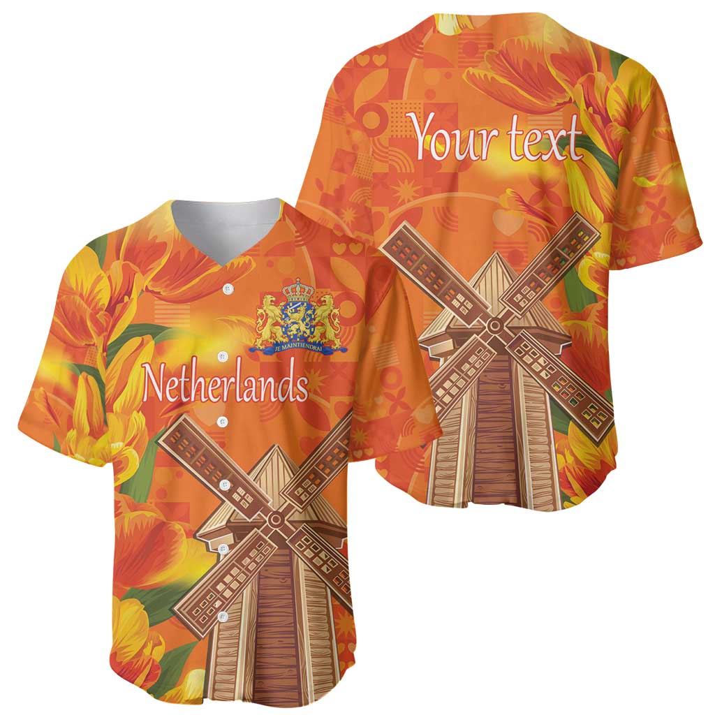 Personalized Netherlands Orange Tulip and Wildmill Baseball Jersey