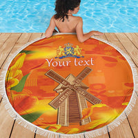 Personalized Netherlands Orange Tulip and Wildmill Beach Blanket