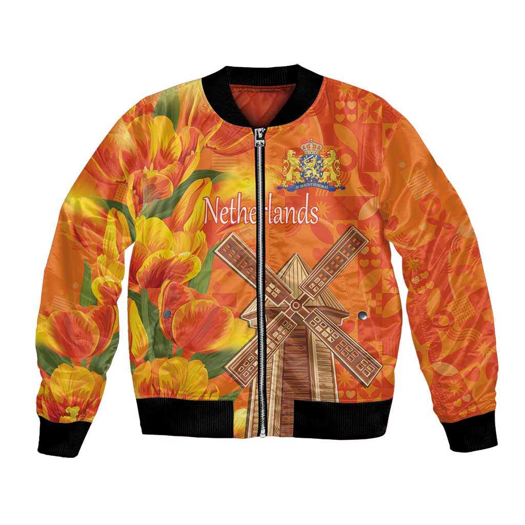 Personalized Netherlands Orange Tulip and Wildmill Bomber Jacket