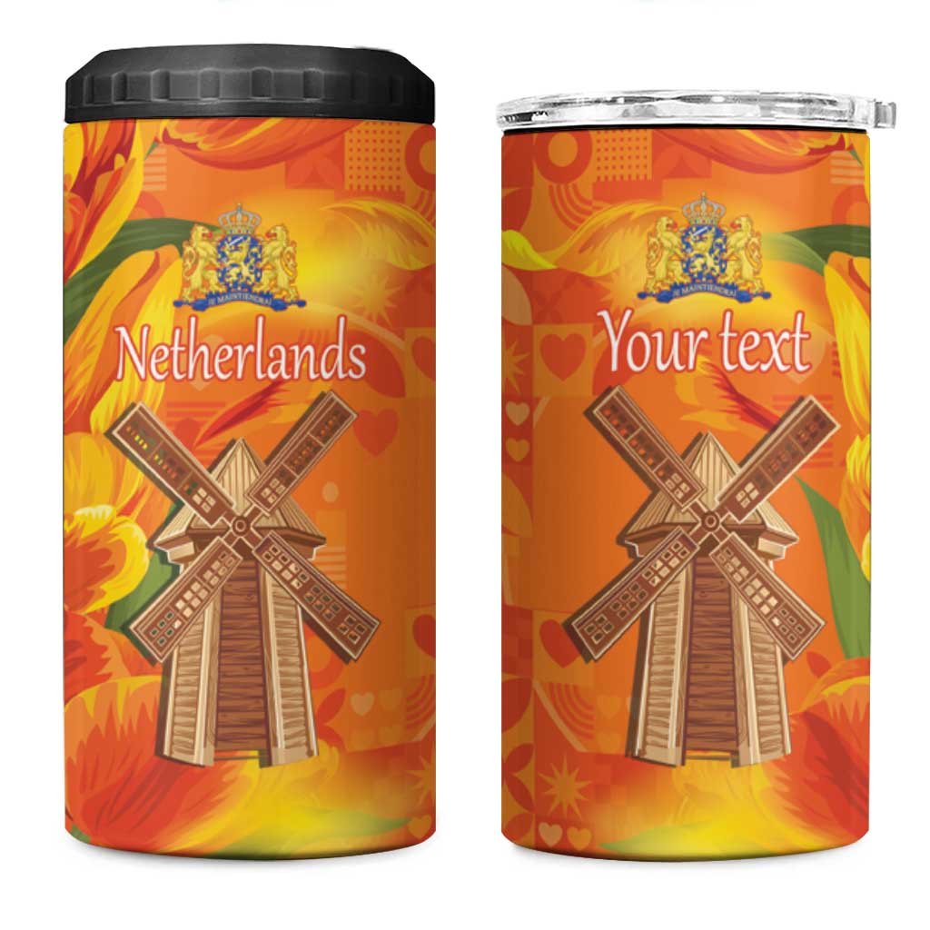Personalized Netherlands Orange Tulip and Wildmill 4 in 1 Can Cooler Tumbler