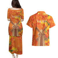 Personalized Netherlands Orange Tulip and Wildmill Couples Matching Puletasi and Hawaiian Shirt