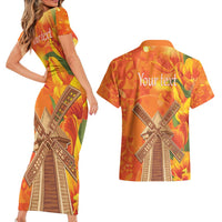 Personalized Netherlands Orange Tulip and Wildmill Couples Matching Short Sleeve Bodycon Dress and Hawaiian Shirt