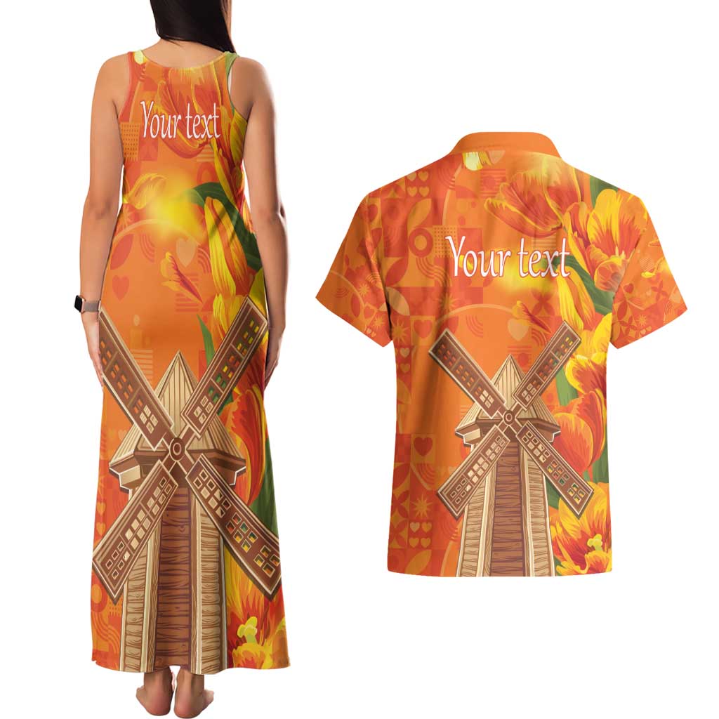 Personalized Netherlands Orange Tulip and Wildmill Couples Matching Tank Maxi Dress and Hawaiian Shirt