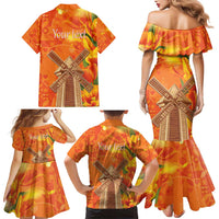 Personalized Netherlands Orange Tulip and Wildmill Family Matching Mermaid Dress and Hawaiian Shirt