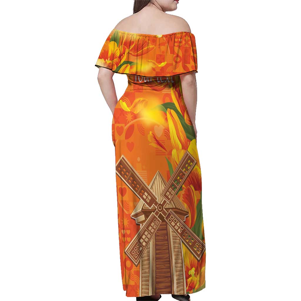 Personalized Netherlands Orange Tulip and Wildmill Family Matching Off Shoulder Maxi Dress and Hawaiian Shirt