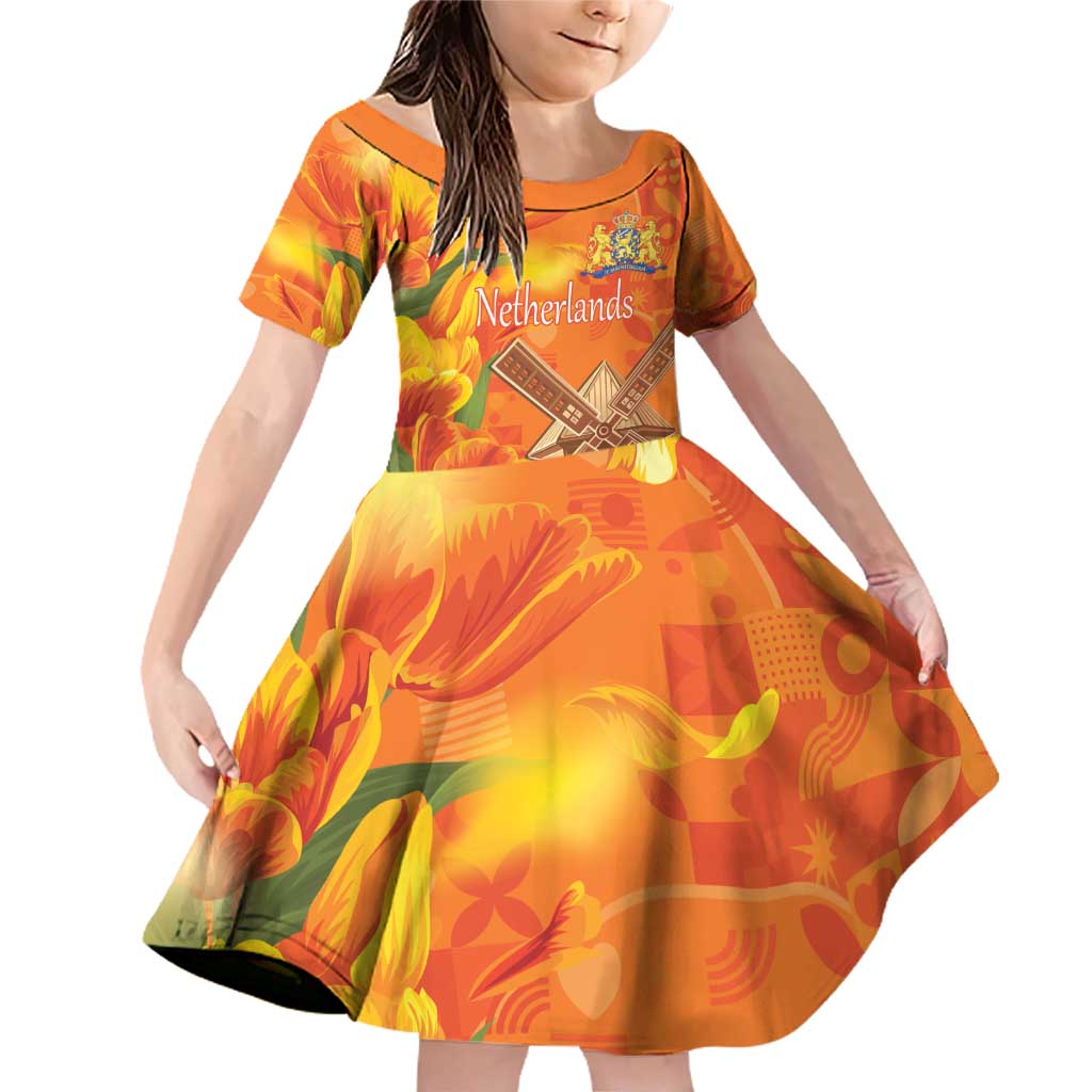 Personalized Netherlands Orange Tulip and Wildmill Family Matching Off Shoulder Short Dress and Hawaiian Shirt