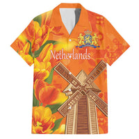 Personalized Netherlands Orange Tulip and Wildmill Family Matching Off Shoulder Short Dress and Hawaiian Shirt