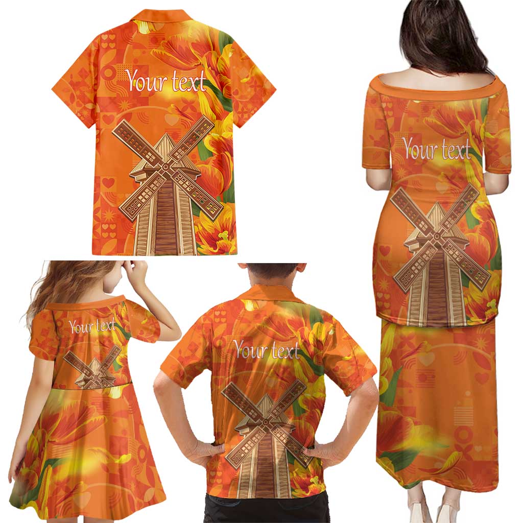 Personalized Netherlands Orange Tulip and Wildmill Family Matching Puletasi and Hawaiian Shirt