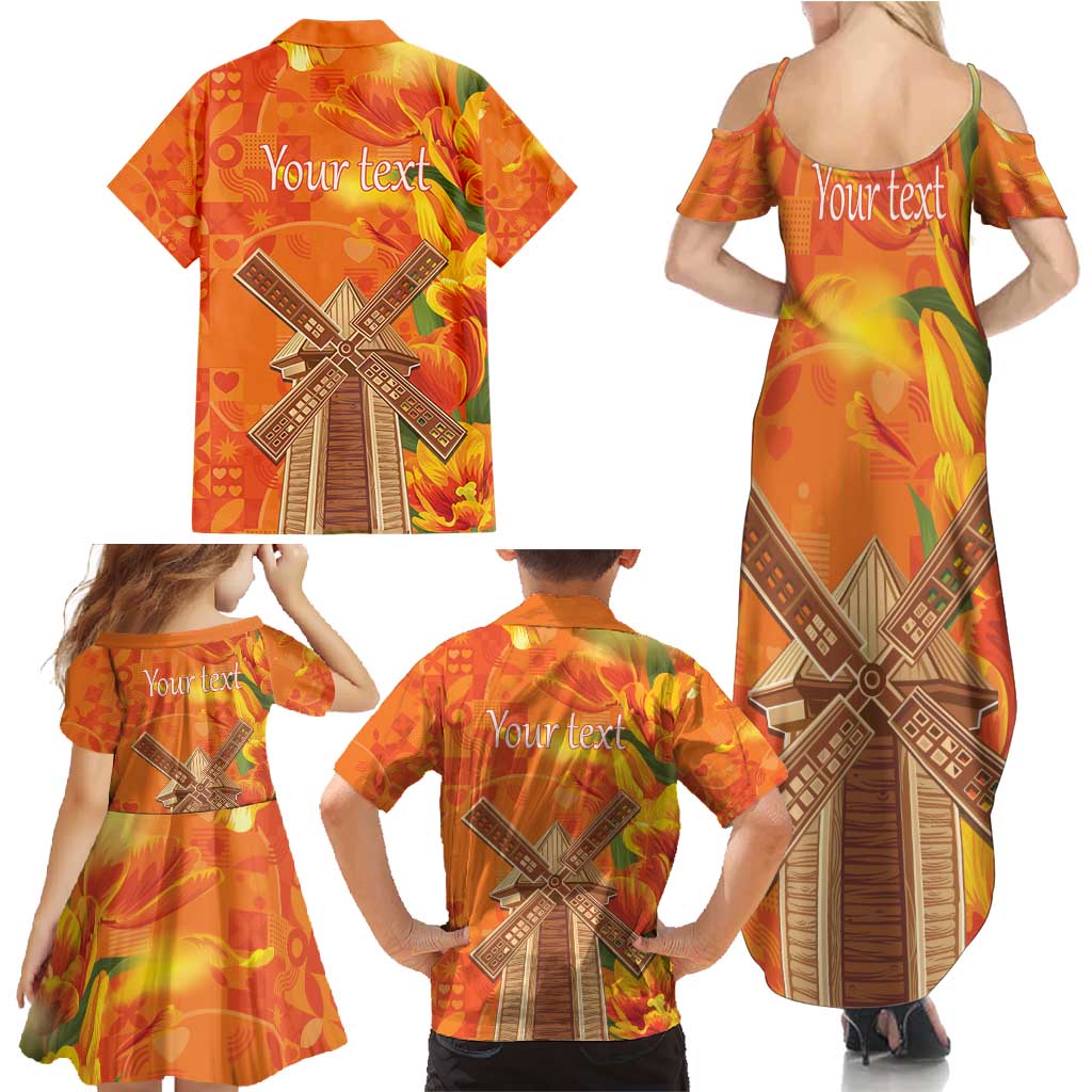 Personalized Netherlands Orange Tulip and Wildmill Family Matching Summer Maxi Dress and Hawaiian Shirt