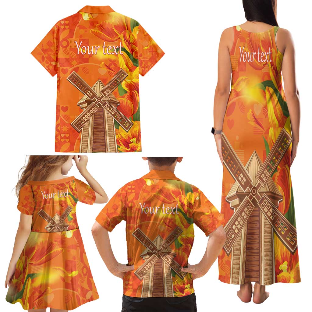Personalized Netherlands Orange Tulip and Wildmill Family Matching Tank Maxi Dress and Hawaiian Shirt