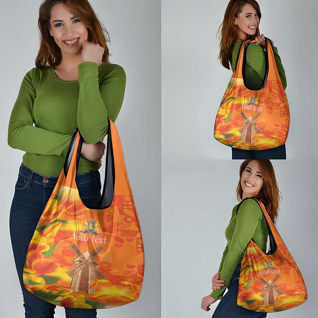 Personalized Netherlands Orange Tulip and Wildmill Grocery Bag