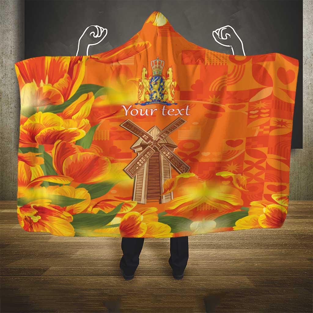 Personalized Netherlands Orange Tulip and Wildmill Hooded Blanket