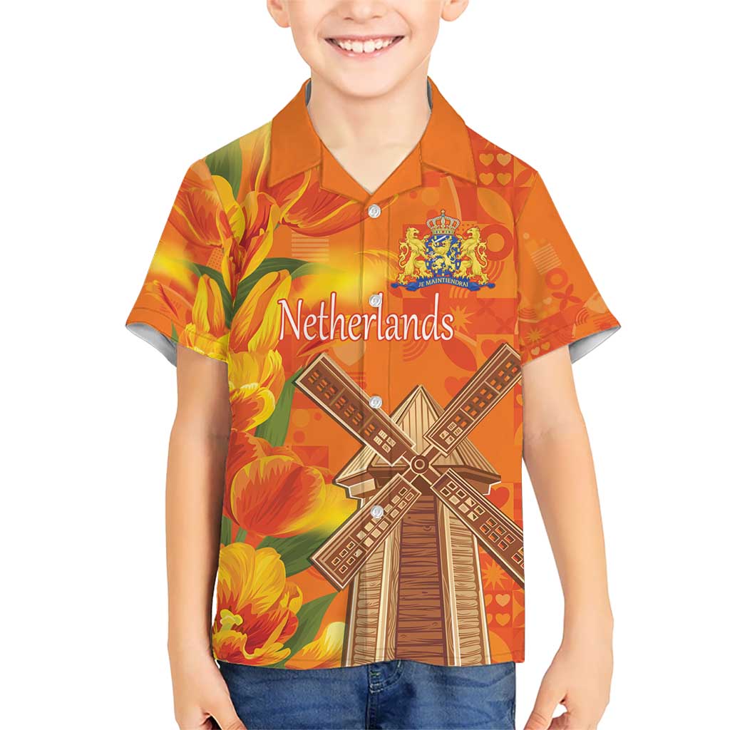 Personalized Netherlands Orange Tulip and Wildmill Kid Hawaiian Shirt