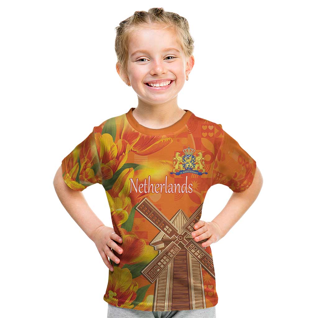Personalized Netherlands Orange Tulip and Wildmill Kid T Shirt