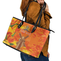 Personalized Netherlands Orange Tulip and Wildmill Leather Tote Bag