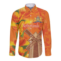 Personalized Netherlands Orange Tulip and Wildmill Long Sleeve Button Shirt