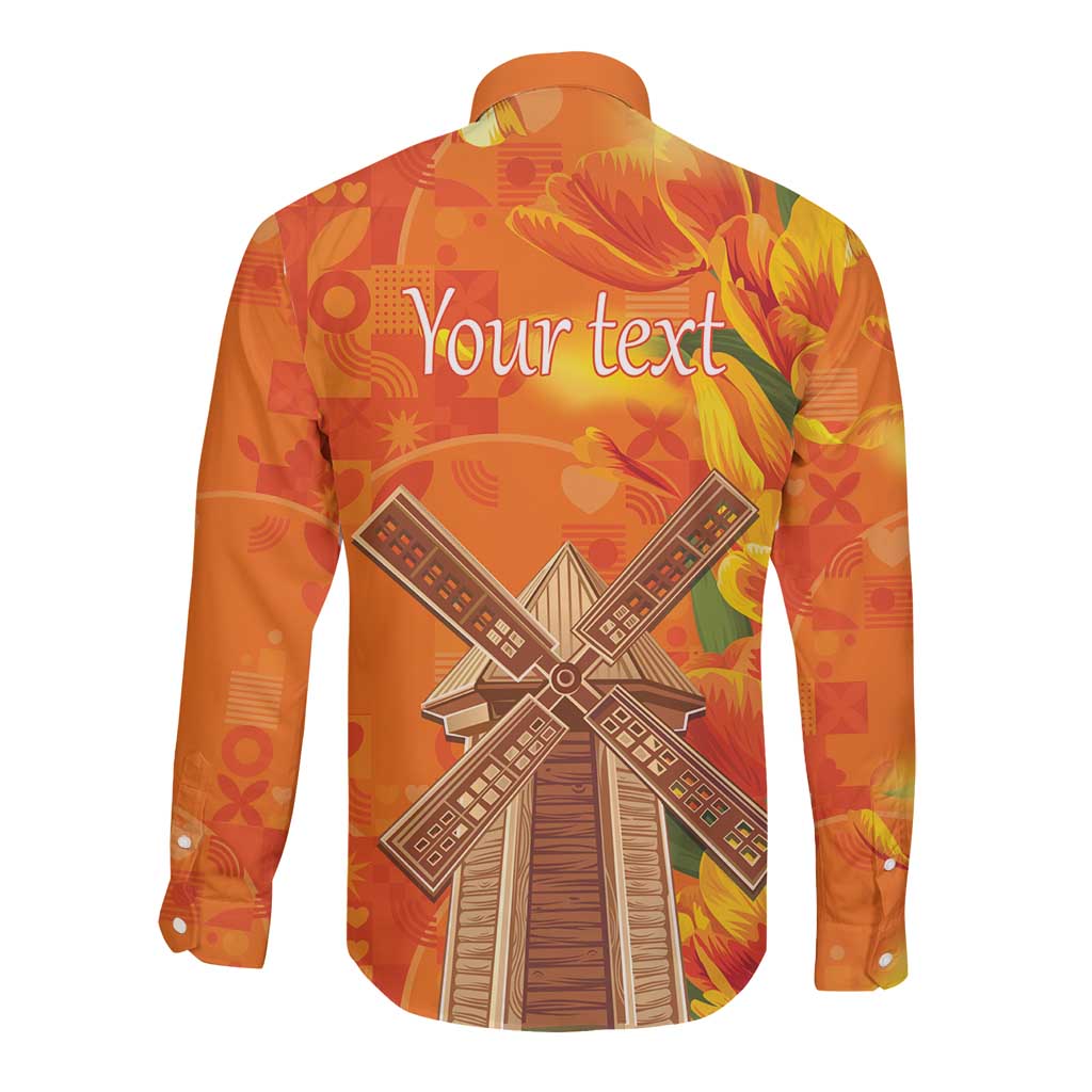 Personalized Netherlands Orange Tulip and Wildmill Long Sleeve Button Shirt