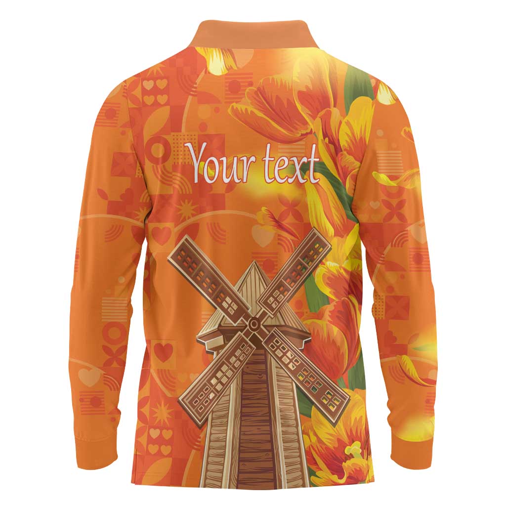 Personalized Netherlands Orange Tulip and Wildmill Long Sleeve Polo Shirt