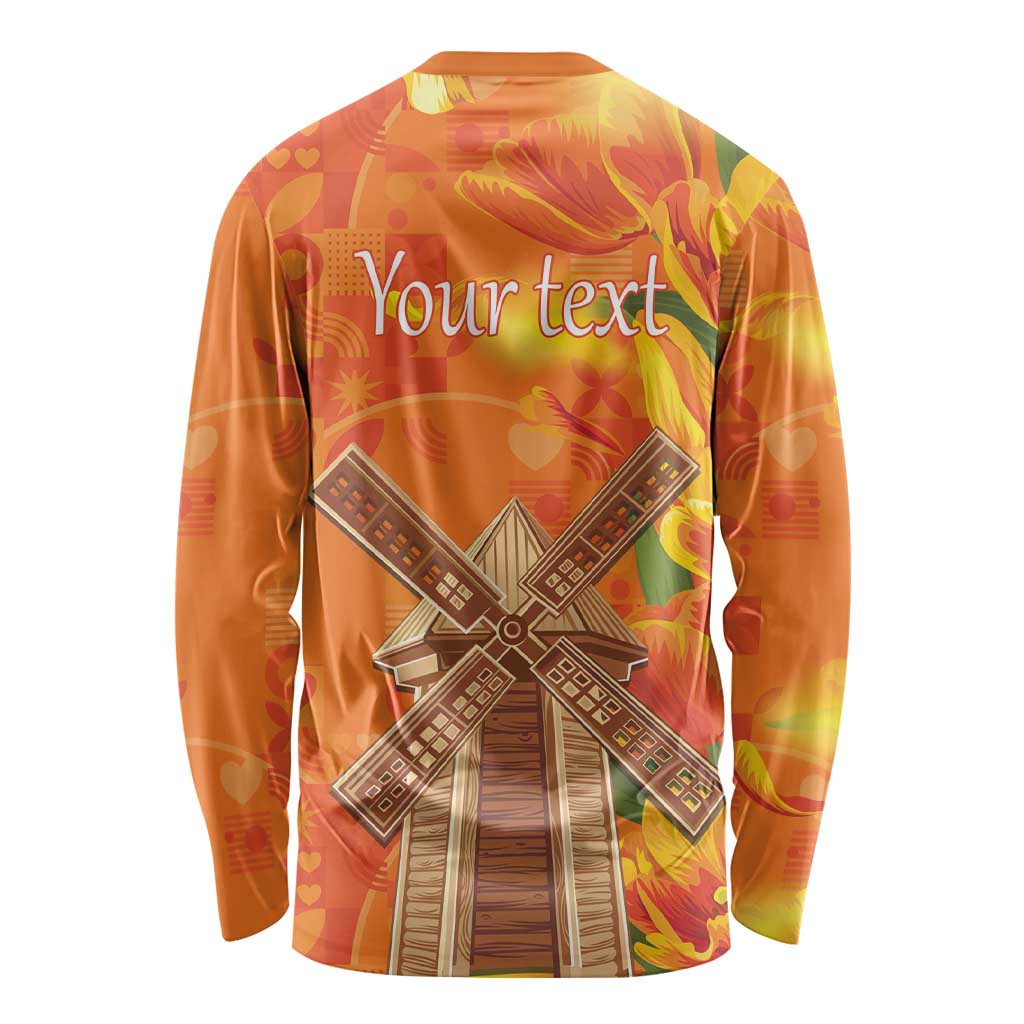 Personalized Netherlands Orange Tulip and Wildmill Long Sleeve Shirt