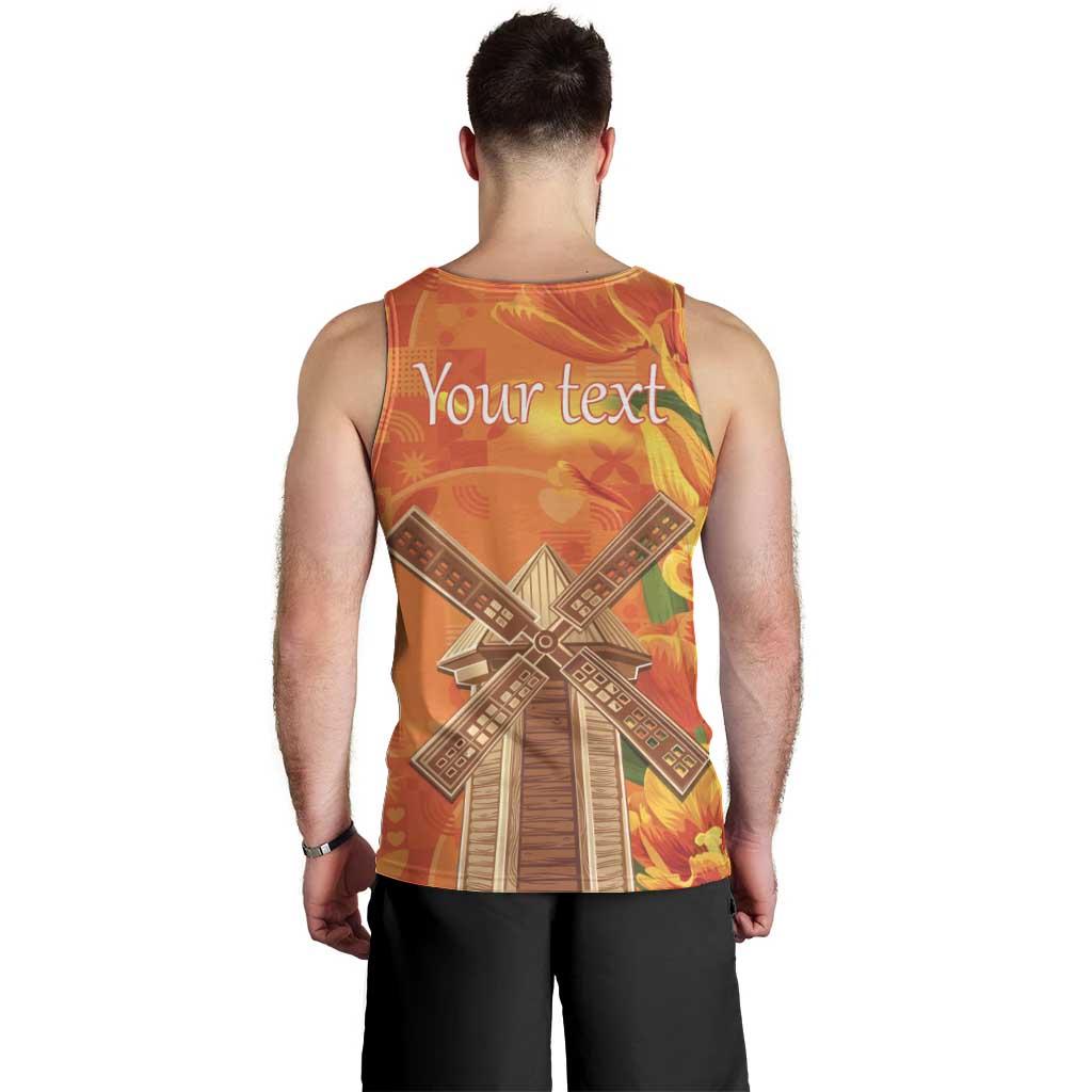 Personalized Netherlands Orange Tulip and Wildmill Men Tank Top